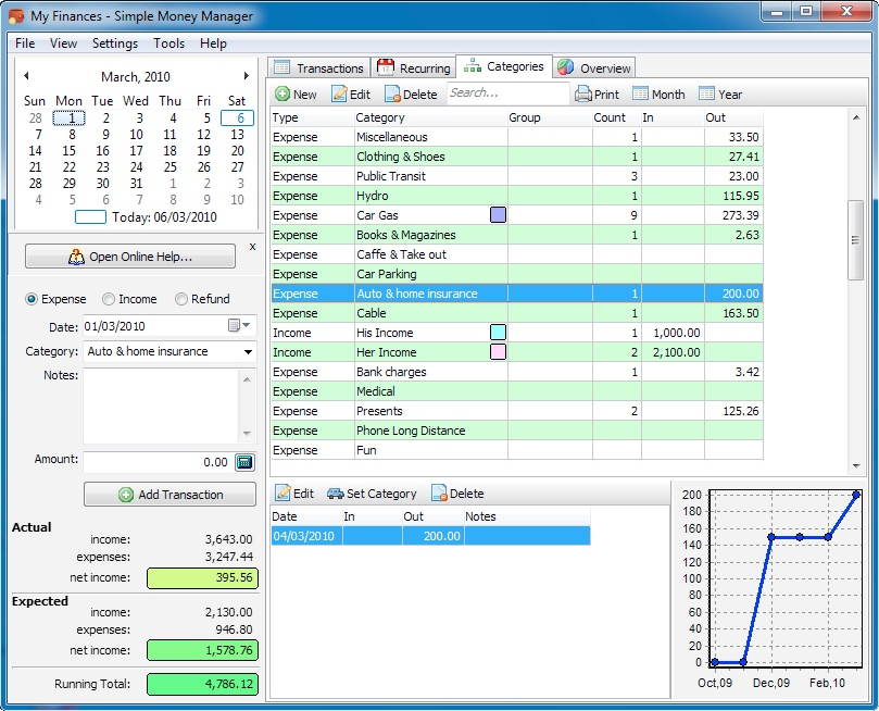 Simple Money Manager Standard, Personal Finance Software Screenshot