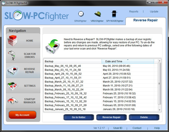 SLOW-PCfighter, Registry Cleaner Software Screenshot