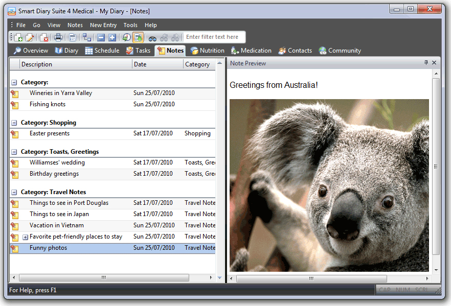 Smart Diary Suite Lite, Productivity Software Screenshot