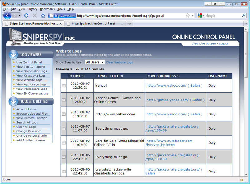 SniperSpy, Security Software Screenshot
