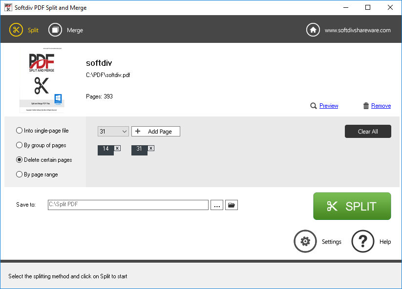 Softdiv PDF Split and Merge, PDF Utilities Software Screenshot