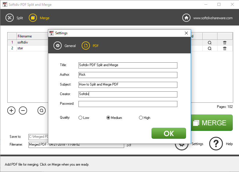 Business & Finance Software, Softdiv PDF Split and Merge Screenshot