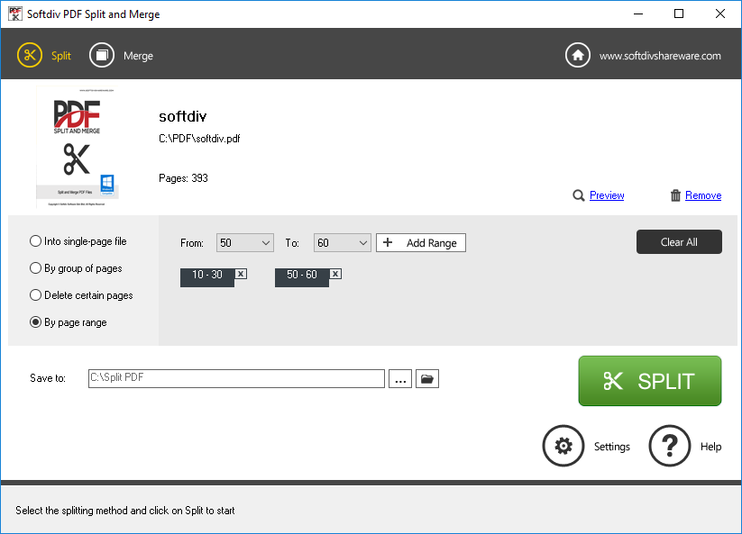 Softdiv PDF Split and Merge, Business & Finance Software Screenshot