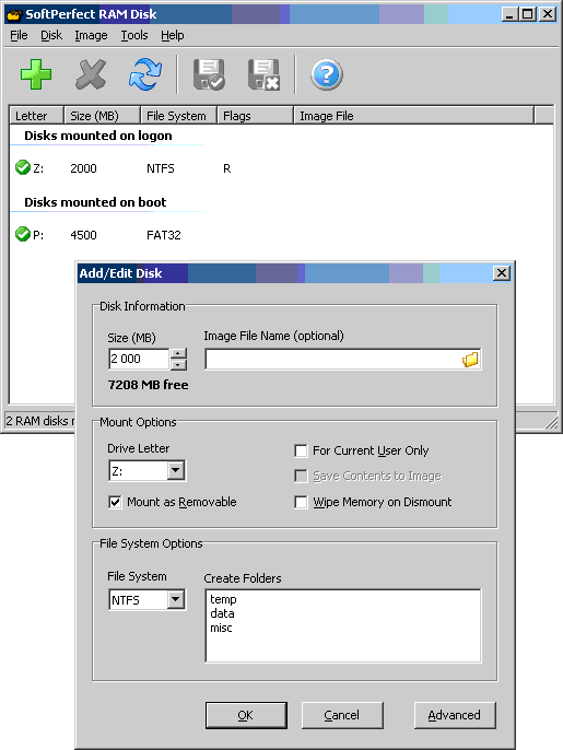 SoftPerfect RAM Disk Screenshot