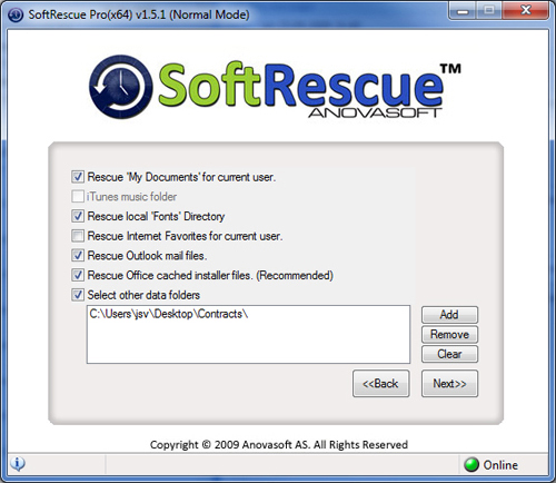 SoftRescue Pro Edition, Security Software Screenshot
