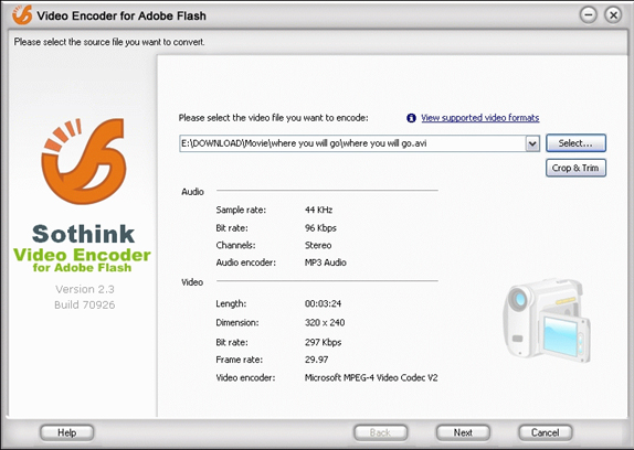 Sothink Video Encoder for Adobe Flash Screenshot