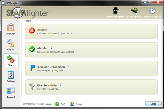 SPAMfighter Pro, Email Tools Software Screenshot