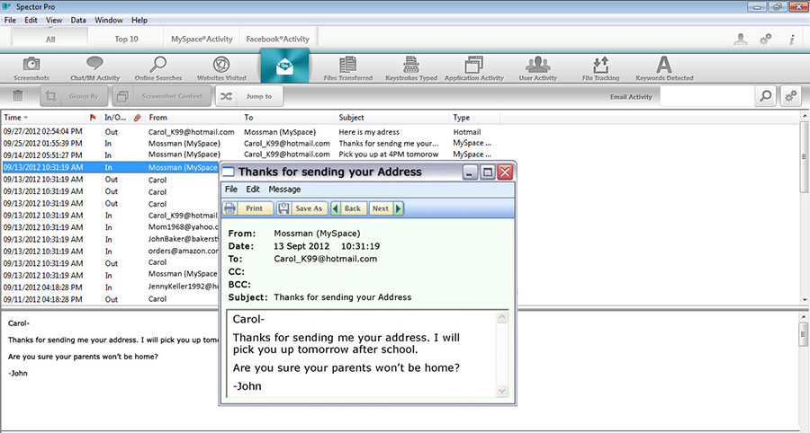 Spector Pro Computer & Internet Monitoring Software, Keylogger Software Screenshot