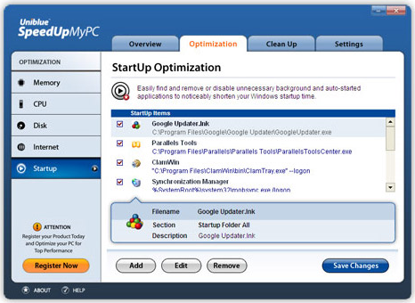 PC Optimization Software, SpeedUpMyPC Screenshot