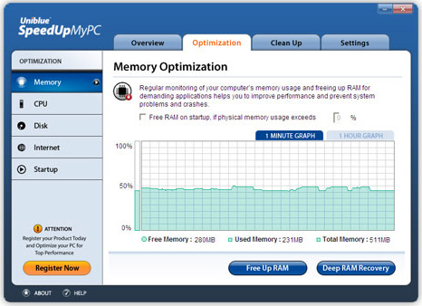 SpeedUpMyPC, PC Optimization Software Screenshot