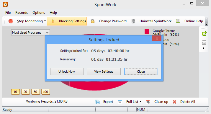 SprintWork Distraction Blocker, Security Software Screenshot