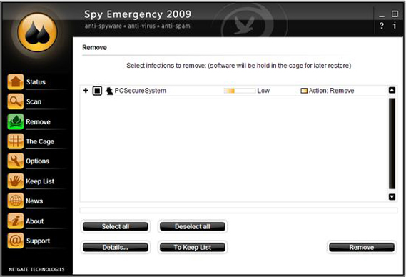 Spy Emergency, Antivirus Software Screenshot