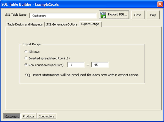 Database Conversion Software, SQL Converter for Excel Screenshot