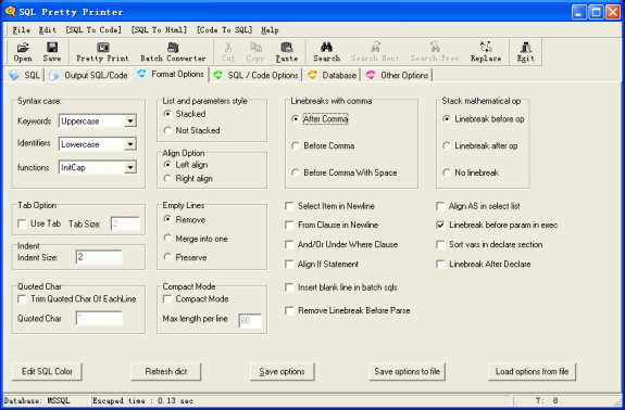 SQL Pretty Printer, Database Software Screenshot