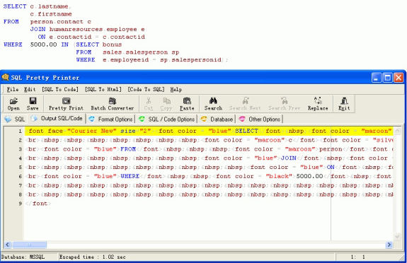 SQL Pretty Printer, Development Software Screenshot