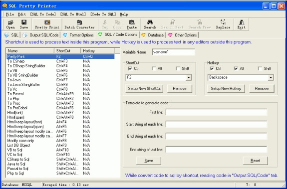 Database Software, SQL Pretty Printer Screenshot