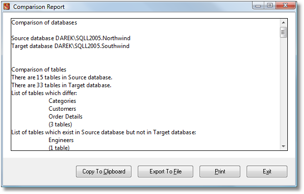 Development Software, SQL Server Comparison Tool Screenshot