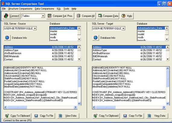 SQL Server Comparison Tool Screenshot