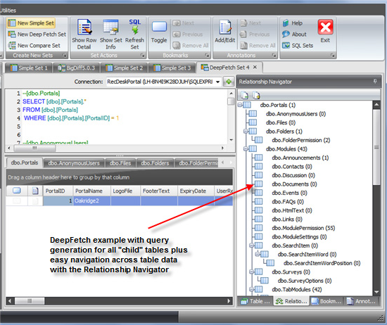 SQL Sets, Database Software Screenshot