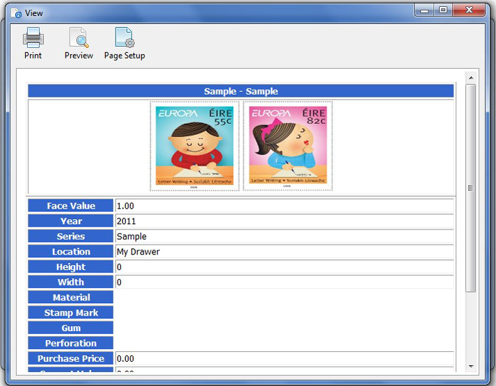 Stamp Collection Manager, Cataloging Software Screenshot