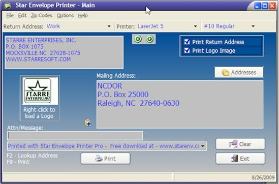 Star Envelope Printer Pro Screenshot