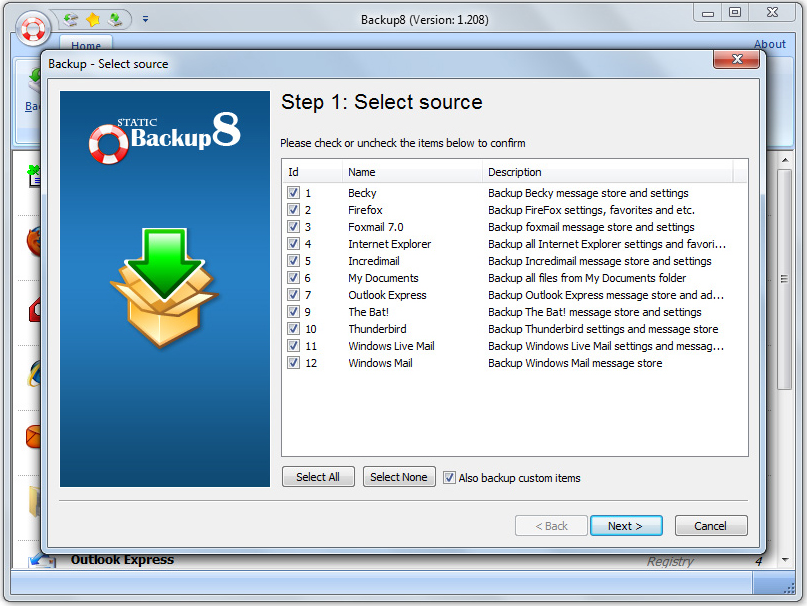 Static Backup8, Backup Email Software Screenshot