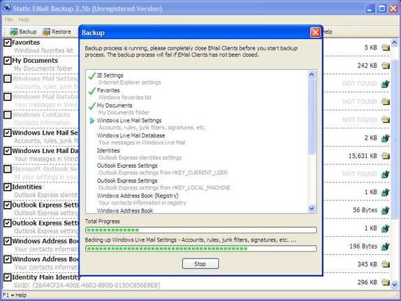 Static EMail Backup, Backup Email Software Screenshot