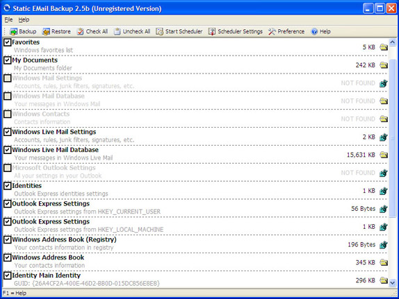 Static EMail Backup Screenshot