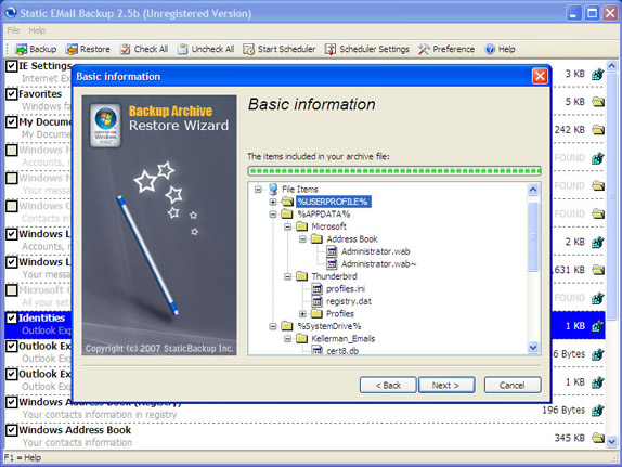 Backup Email Software, Static EMail Backup Screenshot
