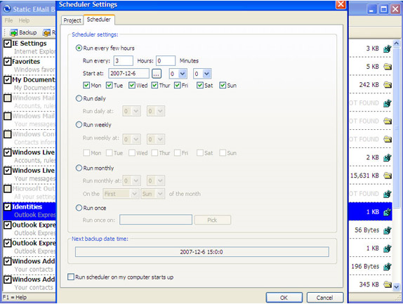 Security Software, Static EMail Backup Screenshot