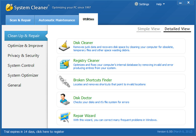 PC Optimization Software, System Cleaner Screenshot