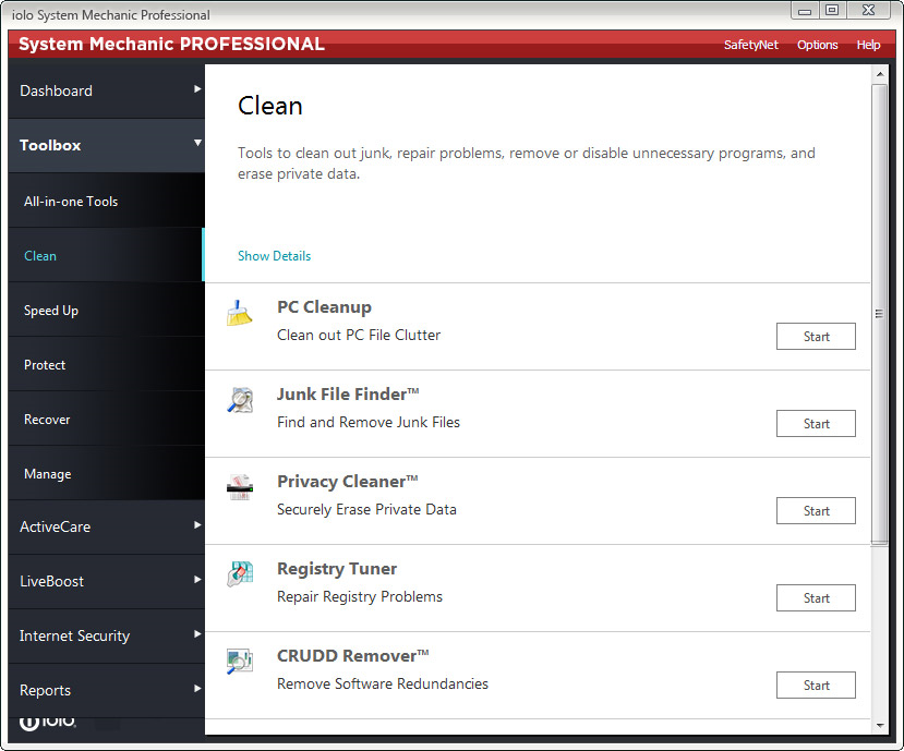 System Mechanic Pro, Software Utilities Screenshot