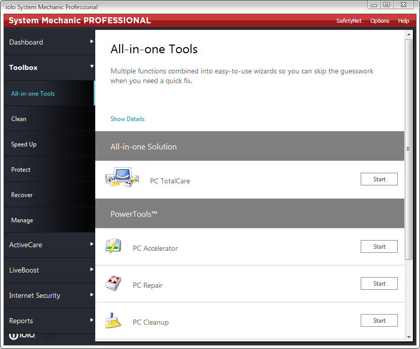 System Mechanic Pro, PC Optimization Software Screenshot