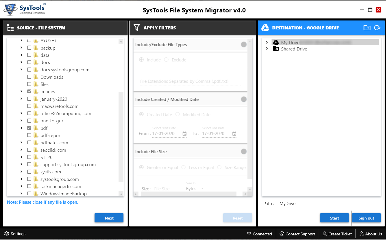 SysTools File System Migrator, File Management Software Screenshot