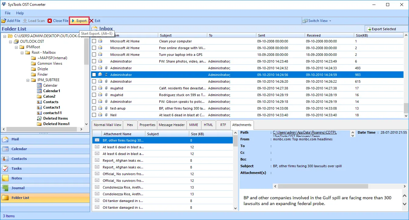 SysTools OST Converter, Database Conversion Software Screenshot