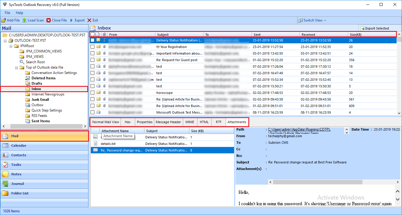 SysTools Outlook Recovery Screenshot