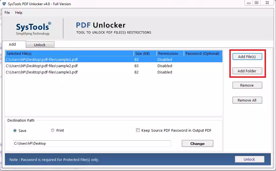SysTools PDF Unlocker Screenshot