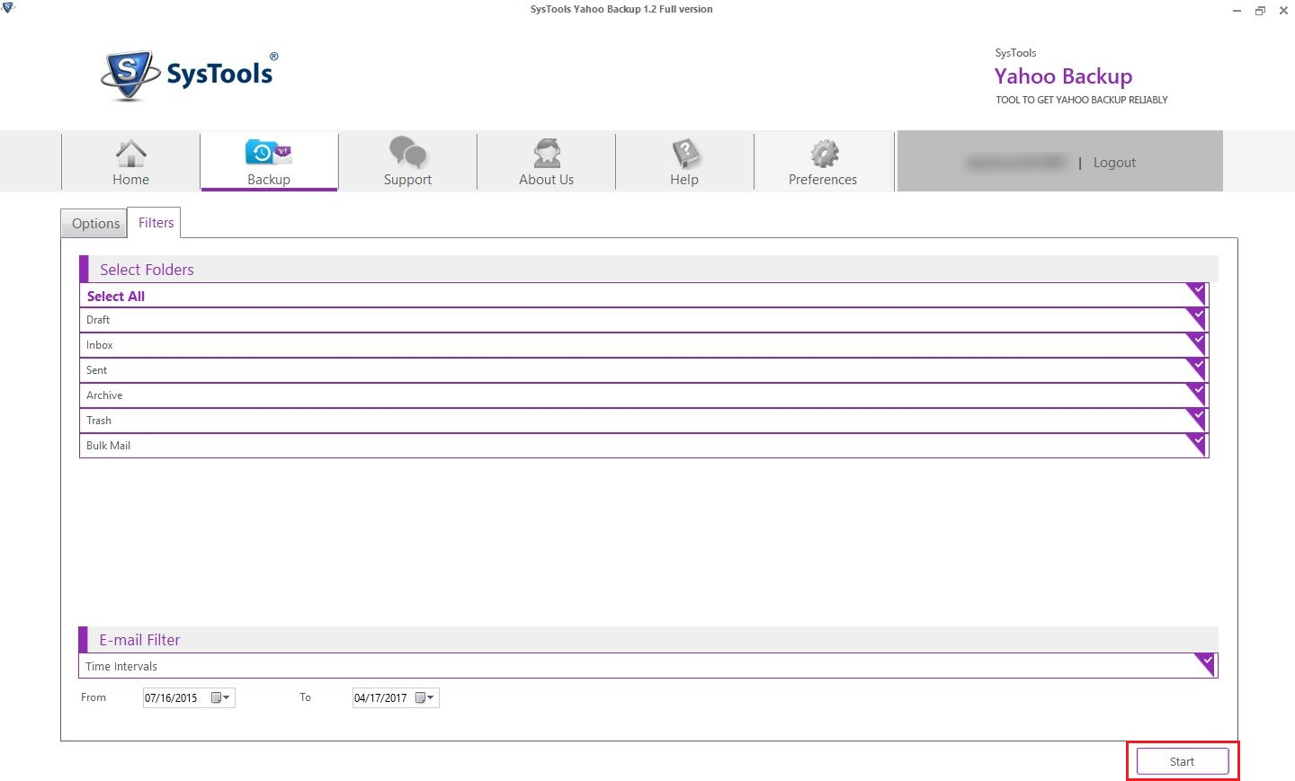 SysTools Yahoo Backup, Security Software Screenshot