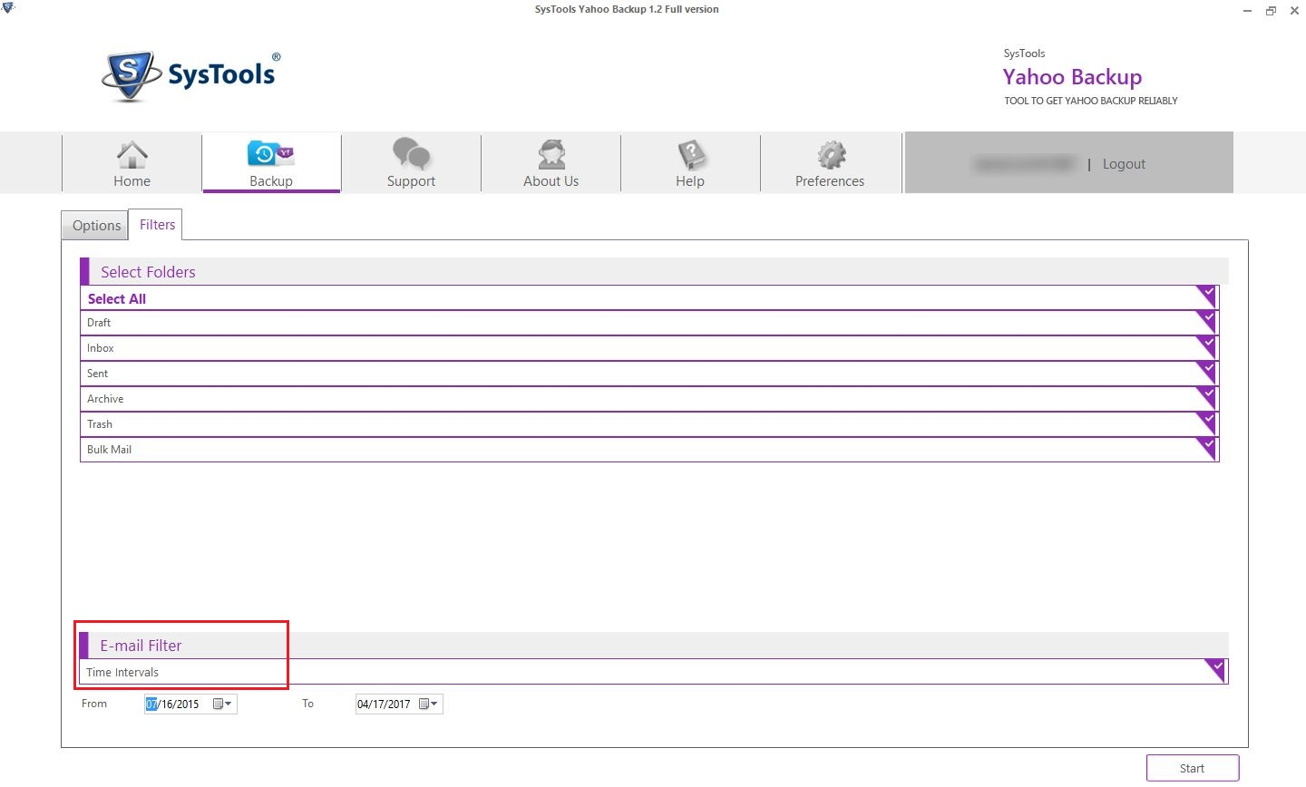 SysTools Yahoo Backup, Backup Email Software Screenshot