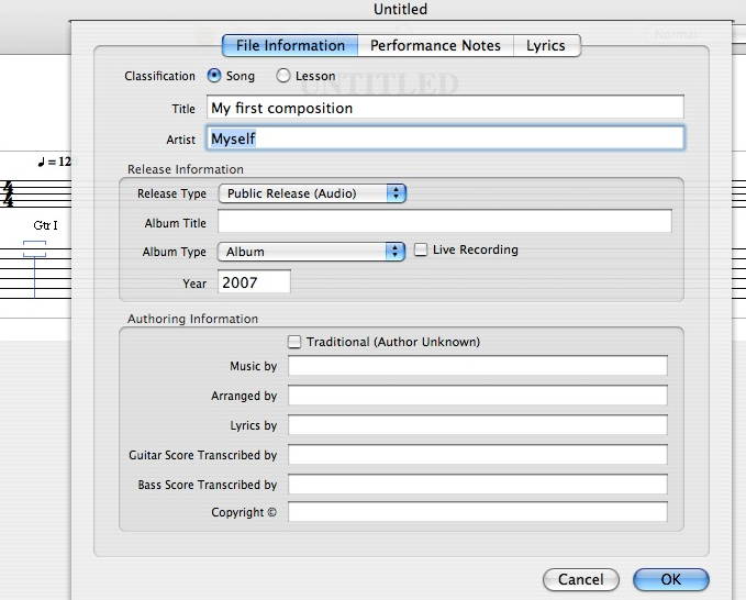 Tablatures, Music Software Screenshot