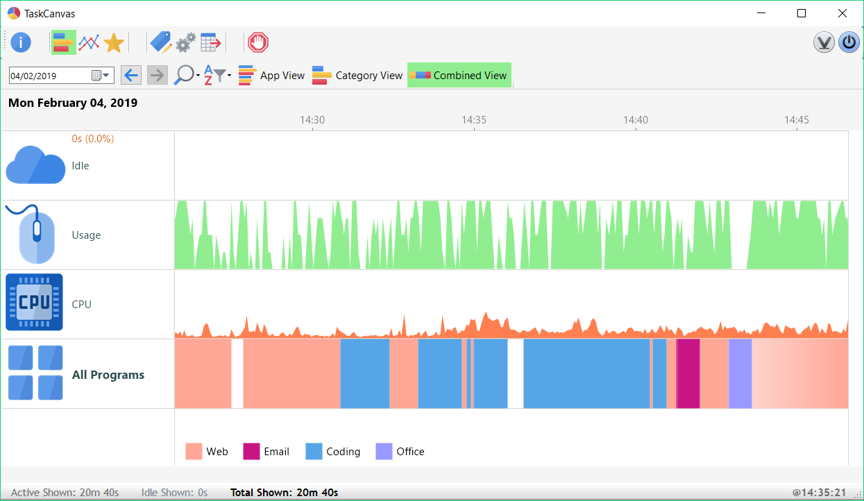 TaskCanvas, Time Tracking Software Screenshot