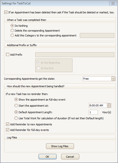 TaskToCal for Outlook, Microsoft Office Software Screenshot
