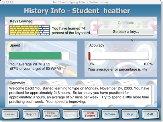 Ten Thumbs Typing Tutor, Educational Software Screenshot