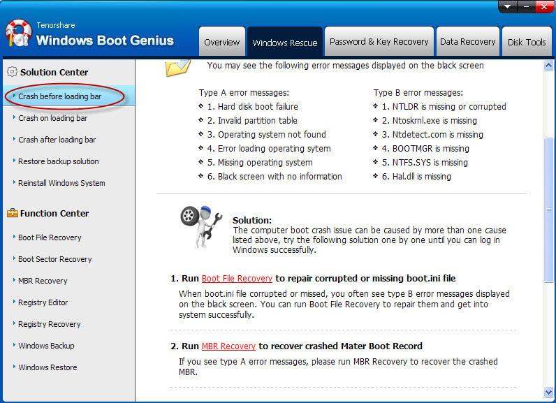 Tenorshare Windows Boot Genius, PC Optimization Software Screenshot