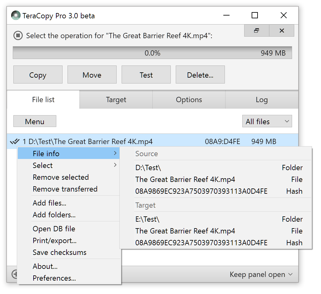 TeraCopy Pro, File Management Software Screenshot