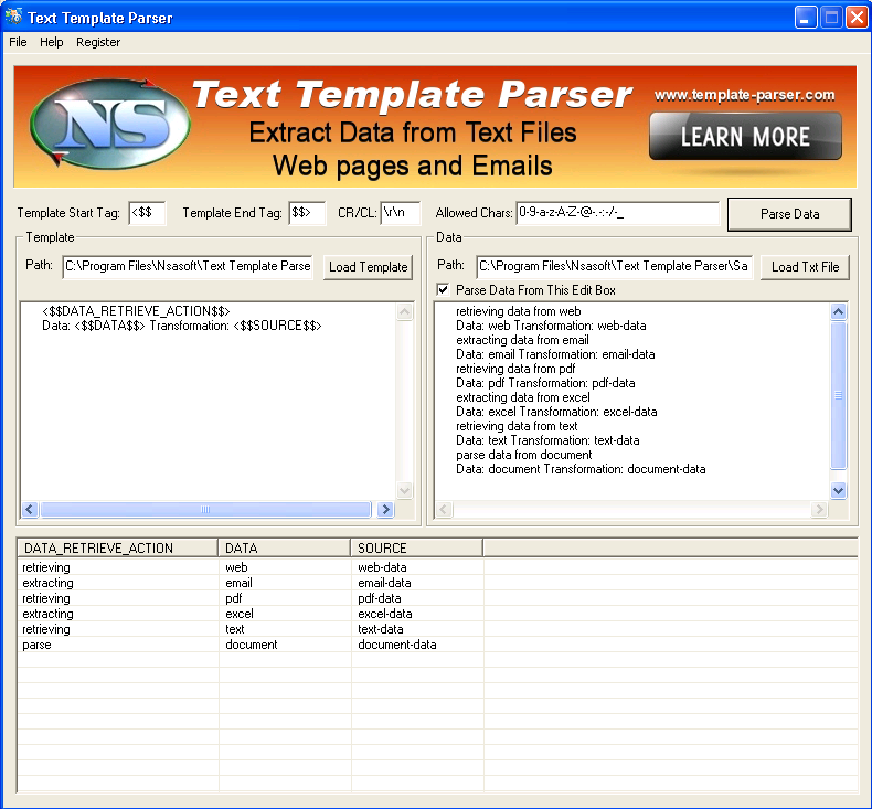 Text Template Parser Screenshot