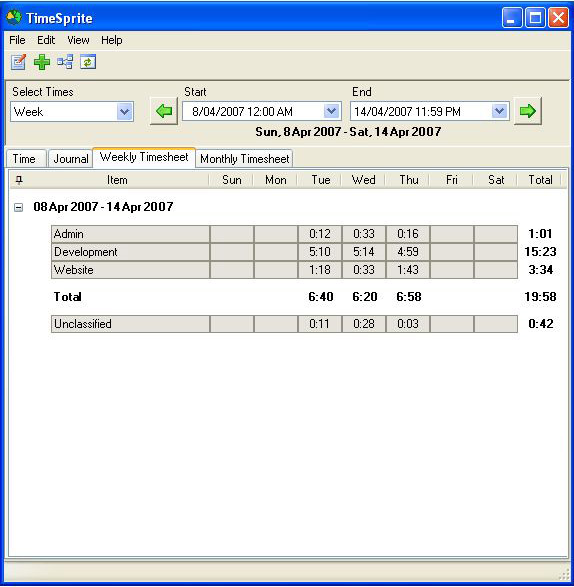 TimeSprite, Time Tracking Software Screenshot