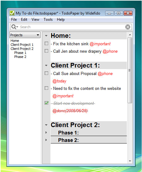 TodoPaper, To-Do List Software Screenshot