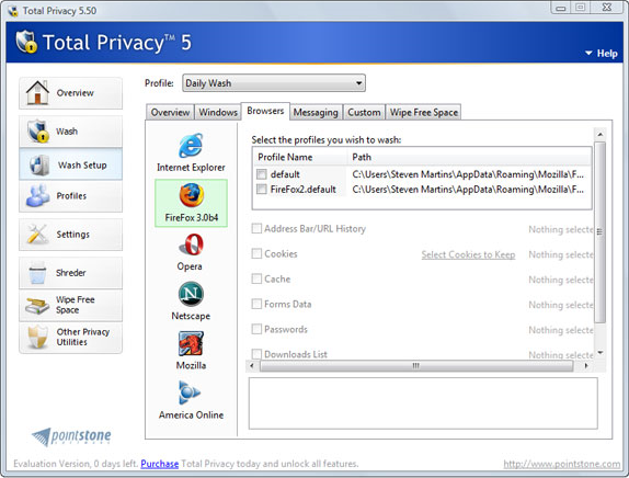 Total Privacy, Security Software Screenshot