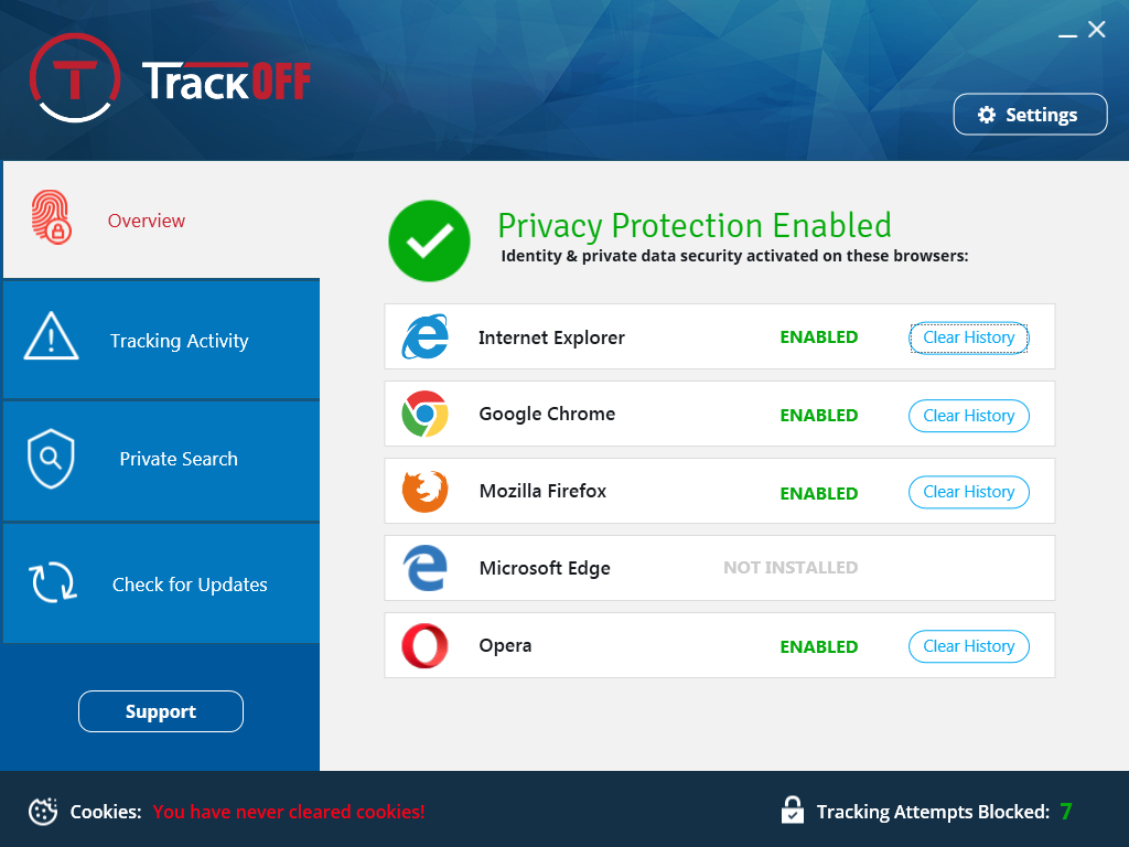 TrackOFF Privacy Software Screenshot